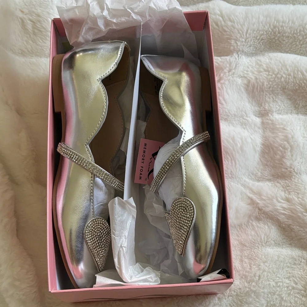 Girls Nina Silver Flats Elyana Rhinestone Sz 3 NIB NWT Memory Foam